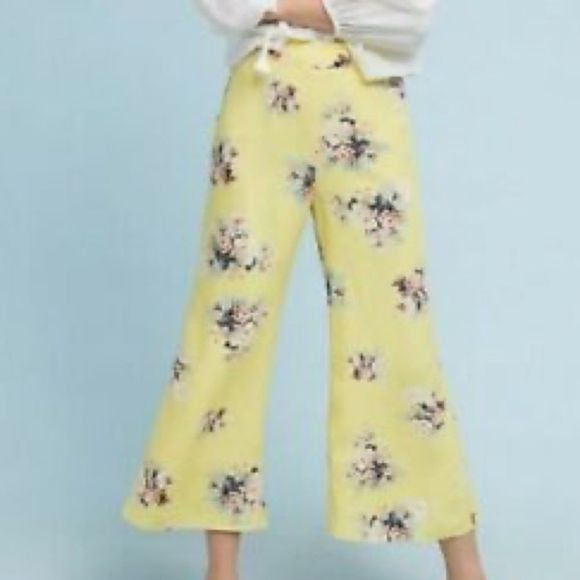 [Feather Bone] Yellow Floral Wide Crops - Size 0 - Picture 1 of 8